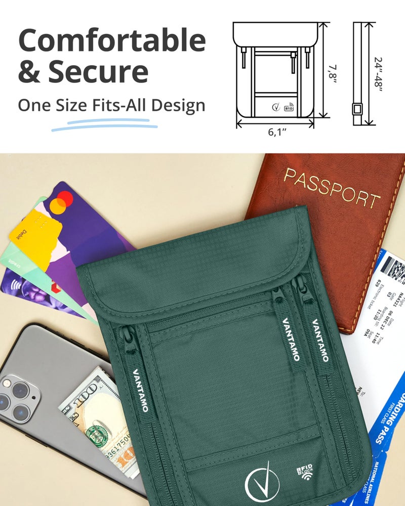 Vantamo Slim Passport Holder for Travel, RFID Protected Neck Wallet for Traveling Men & Women, Fits Phone, Documents & Cards - Image 4