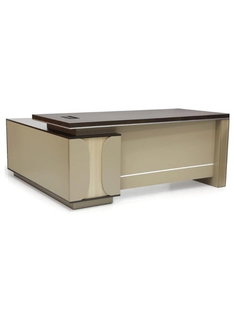 Sulsha Executive Wooden L shape office Desk Table with 3 Lockable Drawers Attractive Design, Manager Executive Desk Desktop Computer Table (Coffee Grey Color 180CM)