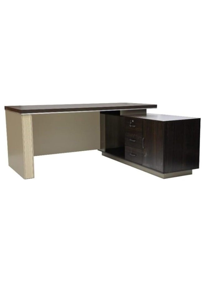 Sulsha Executive Wooden L shape office Desk Table with 3 Lockable Drawers Attractive Design, Manager Executive Desk Desktop Computer Table (Coffee Grey Color 180CM)