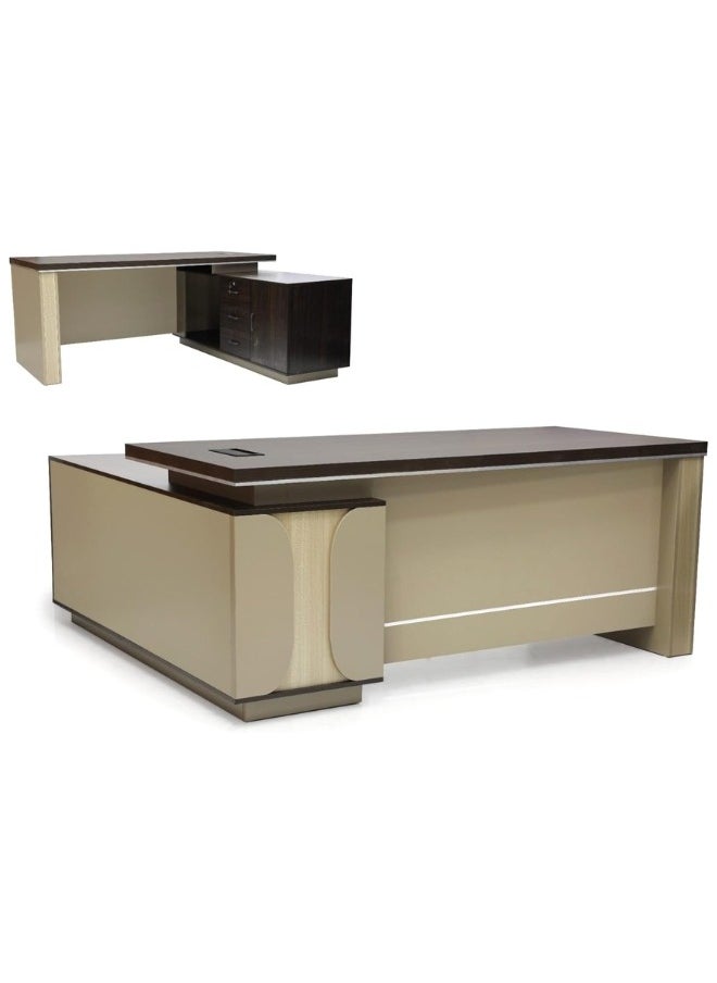 Sulsha Executive Wooden L shape office Desk Table with 3 Lockable Drawers Attractive Design, Manager Executive Desk Desktop Computer Table (Coffee Grey Color 180CM)