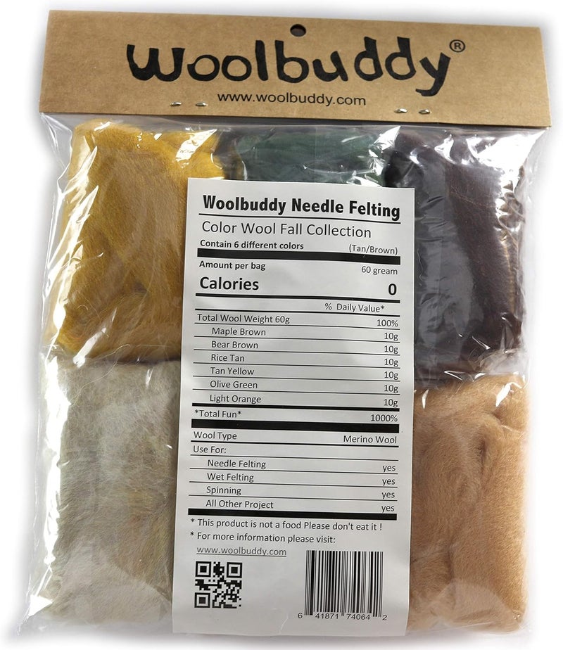 Woolbuddy Needle Felting Wool, Natural Handmade Wool Roving, 6 Vibrant Colors with Instructions (Wool Bag Fall) - Image 2
