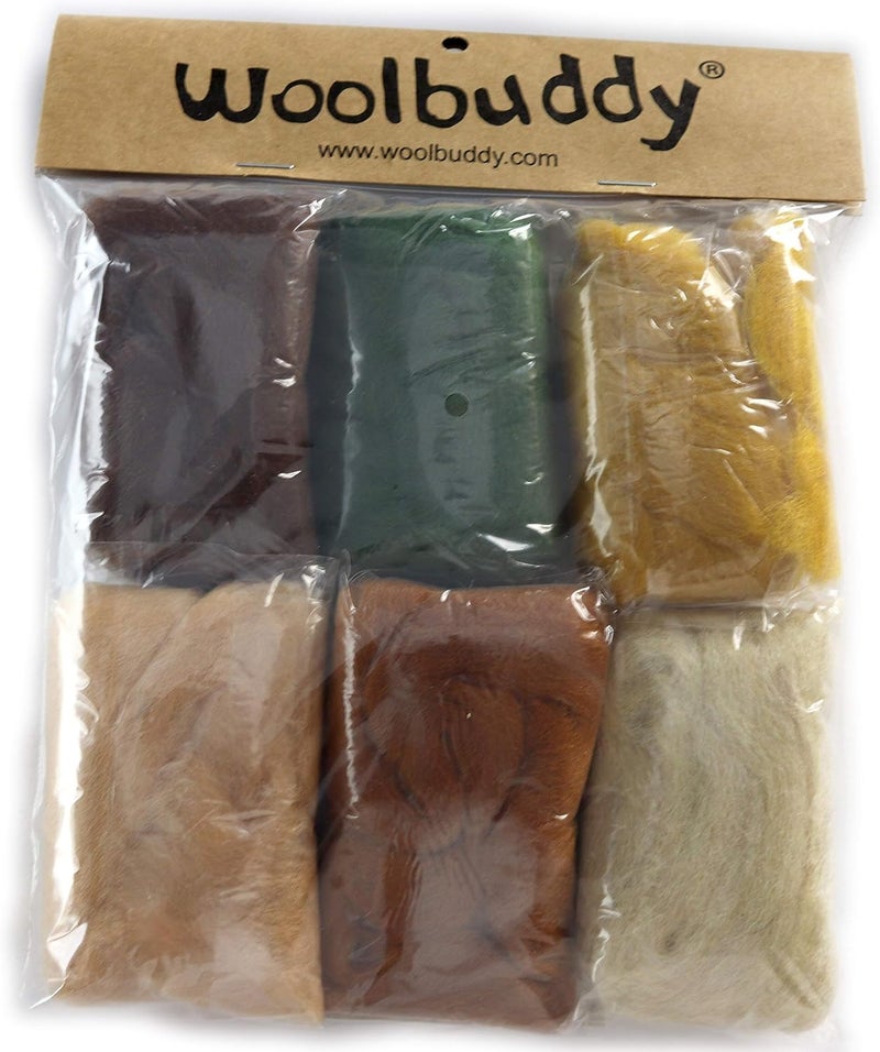 Woolbuddy Needle Felting Wool, Natural Handmade Wool Roving, 6 Vibrant Colors with Instructions (Wool Bag Fall) - Image 1