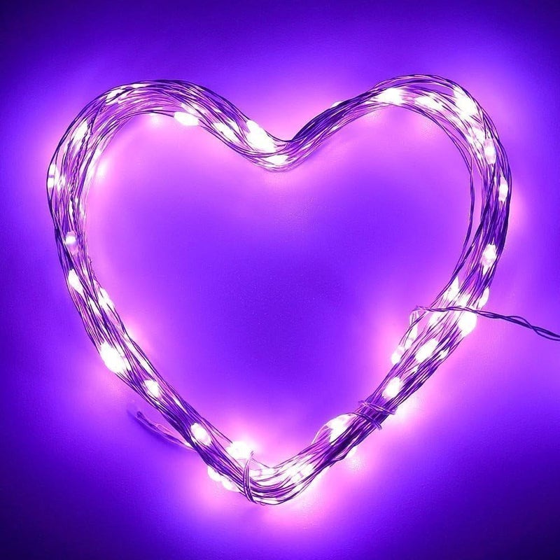 ANJAYLIA 2 Pack 16Ft 50 LED Purple Fairy Lights Battery Operated String Lights for Party Home Festival Decorations - Image 2