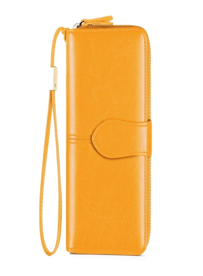 GERUOLA Womens Wallets Large Capacity Credit Card Holder Rfid Wallet Women Double Zipper Pocket Leather Bifold Ladies Wallet (Yellow) - Image 1