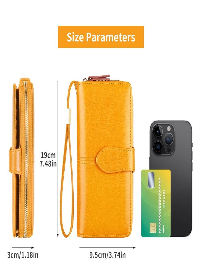 GERUOLA Womens Wallets Large Capacity Credit Card Holder Rfid Wallet Women Double Zipper Pocket Leather Bifold Ladies Wallet (Yellow) - Image 4