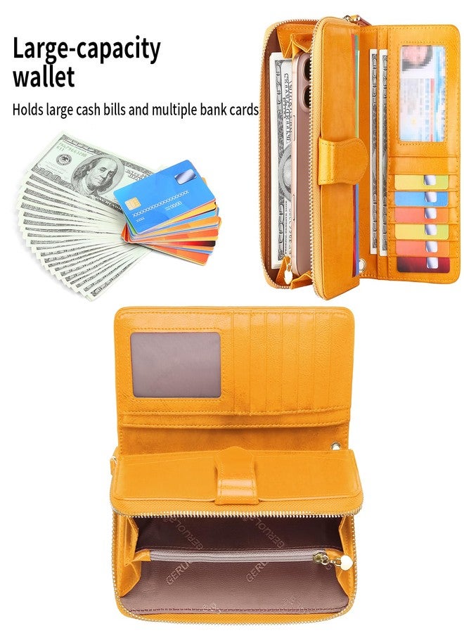 GERUOLA Womens Wallets Large Capacity Credit Card Holder Rfid Wallet Women Double Zipper Pocket Leather Bifold Ladies Wallet (Yellow) - Image 2