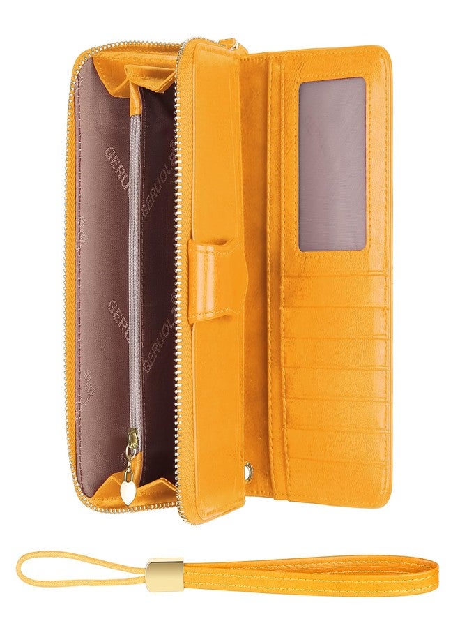 GERUOLA Womens Wallets Large Capacity Credit Card Holder Rfid Wallet Women Double Zipper Pocket Leather Bifold Ladies Wallet (Yellow) - Image 5