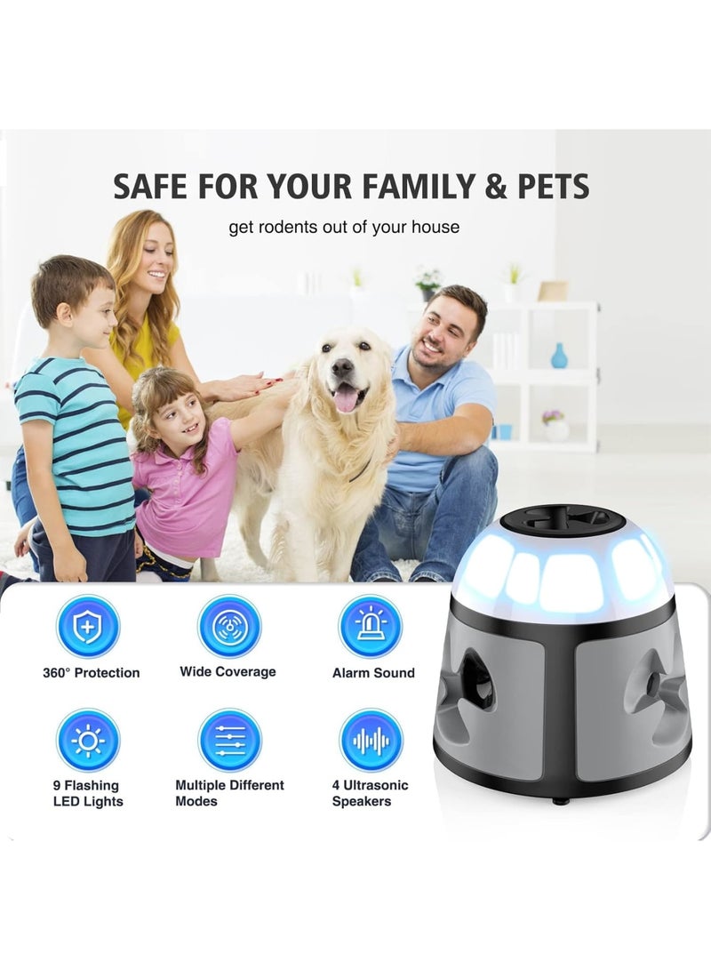 SOLARAE طارد الفئران، طارد القوارض بالموجات فوق الصوتية 360 درجة، طارد الفئران 4 في 1، تردد طارد الجرذان وضوء فلاش LED، للاستخدام الداخلي مع السناجب والفئران والجرذان والقوارض - Image 5