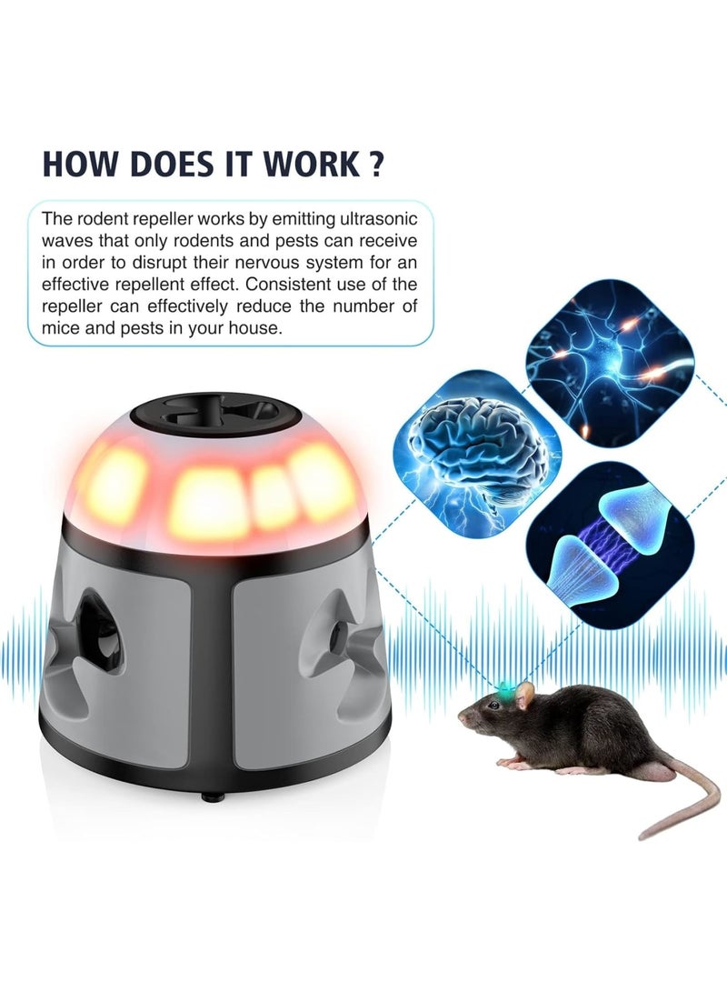 SOLARAE طارد الفئران، طارد القوارض بالموجات فوق الصوتية 360 درجة، طارد الفئران 4 في 1، تردد طارد الجرذان وضوء فلاش LED، للاستخدام الداخلي مع السناجب والفئران والجرذان والقوارض - Image 2