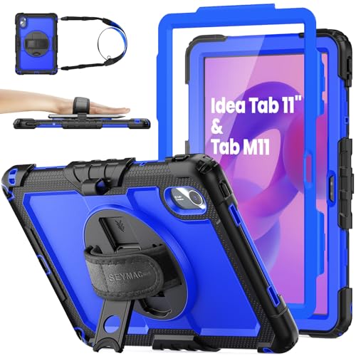 SEYMAC stock Tablet Case for Lenovo Idea Tab 11'' / M11 (TB336FU/TB330FU) 11 inch Drop-Proof Protection Cover with 360° Rotate Stand & Strap [Pen Holder] & Screen Protector 2025/2024, Blue+Black - Image 1