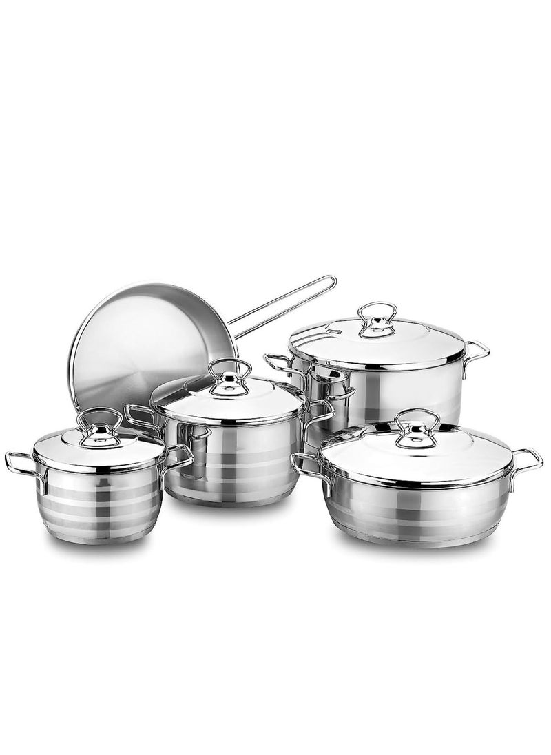 9 Piece Cookware Set Stainless Steel 18/10 Turkey Made Silver
