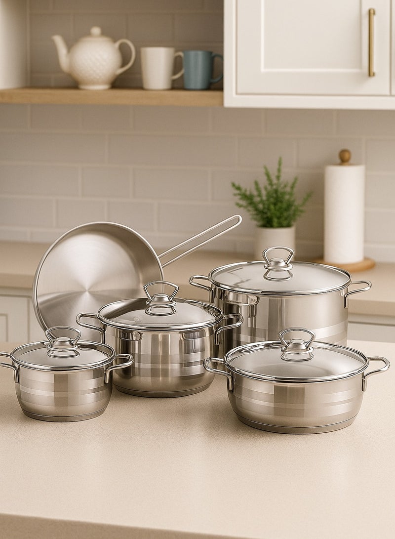 Bonera 9 Piece Cookware Set Stainless Steel 18/10 Turkey Made Silver - Image 2