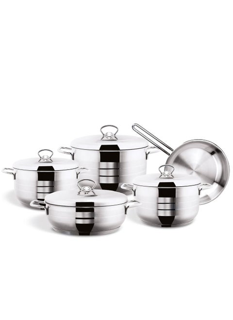 9 Piece Cookware Set Stainless Steel 18/10 Turkey Made Silver