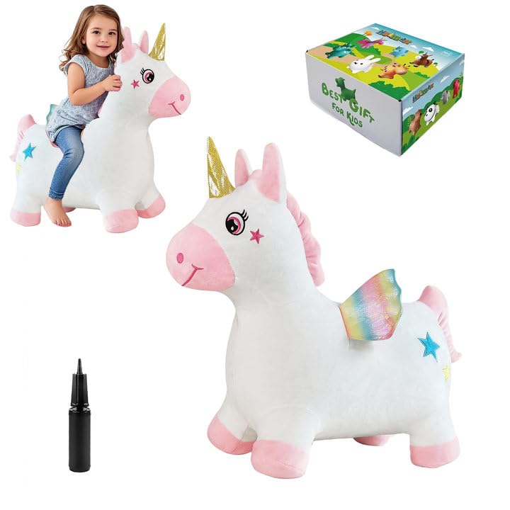 Hot Max Unicorn Bouncy Horse Toys for 2 Year Old Girl Inflatable Ultra Thick Plush Horse Hopper Ride on Rubber Jumping Toys for Baby Girl or Boy 1st Birthday Gift for 2 3 4 Year Old Pinkish White Unicorn - Image 1