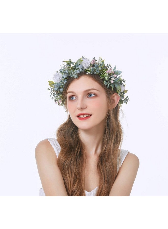 Vivivalue Boho Flower Headband Women Flower Crown Hair Wreath Floral Headpiece Halo With Ribbon Wedding Party White - Image 4
