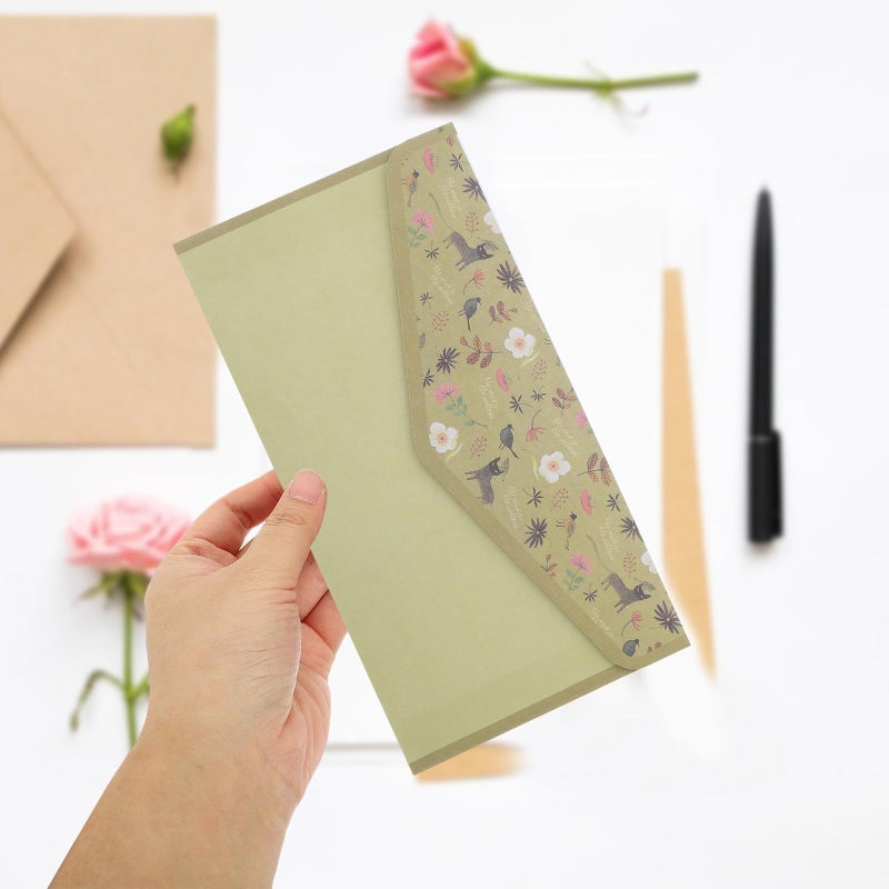 Vintage Floral Stationery Set with Olive Border 90 Pieces Writing Paper and Envelopes - Image 3