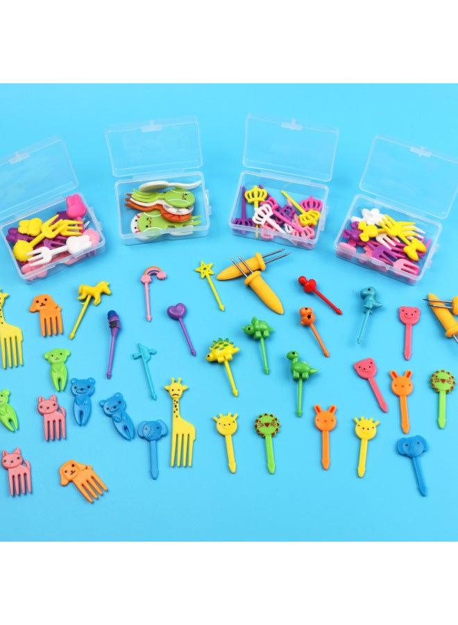 Cross-border Japanese Home Cartoon Creative Fruit Fork Children's Lunch Color Cute Animal Decoration Sign Set-Specifications:6pc Fruit Fork/hat Boxed  - Image 2