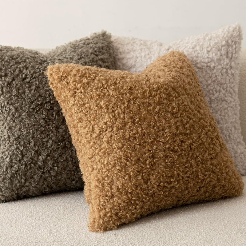 Foindtower 2 Pieces 20x20 Inch Bronze, Faux Fur Throw Pillow Cover Accent Sherpa Pillow Fuzzy Soft Pillowcases Sheepskin Decorative Fleece Cushion Case for Bed Couch Living Room - Image 3