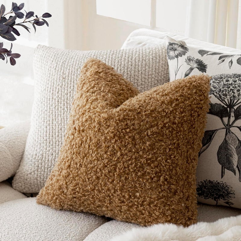 Foindtower 2 Pieces 20x20 Inch Bronze, Faux Fur Throw Pillow Cover Accent Sherpa Pillow Fuzzy Soft Pillowcases Sheepskin Decorative Fleece Cushion Case for Bed Couch Living Room - Image 4