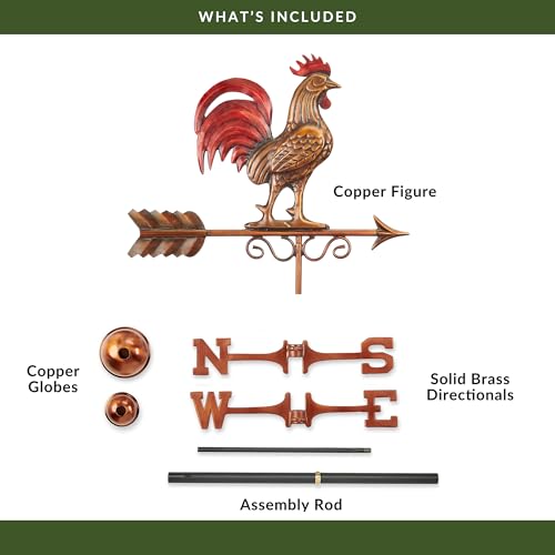 Good Directions Bantam Red Rooster Copper Weathervane, Hand Finished Multi Color Patina - Image 3