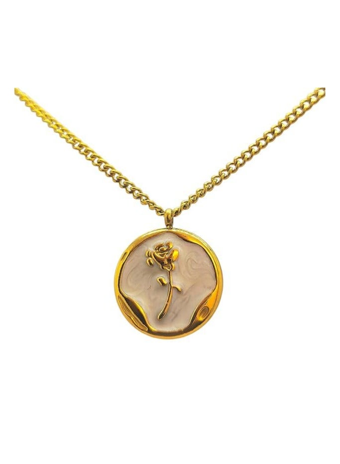 فيروز جوليري عقد بقلادة دائرية على شكل وردة للنساء من ستانلس ستيل مطلي بالذهب , 18 انش - Image 3