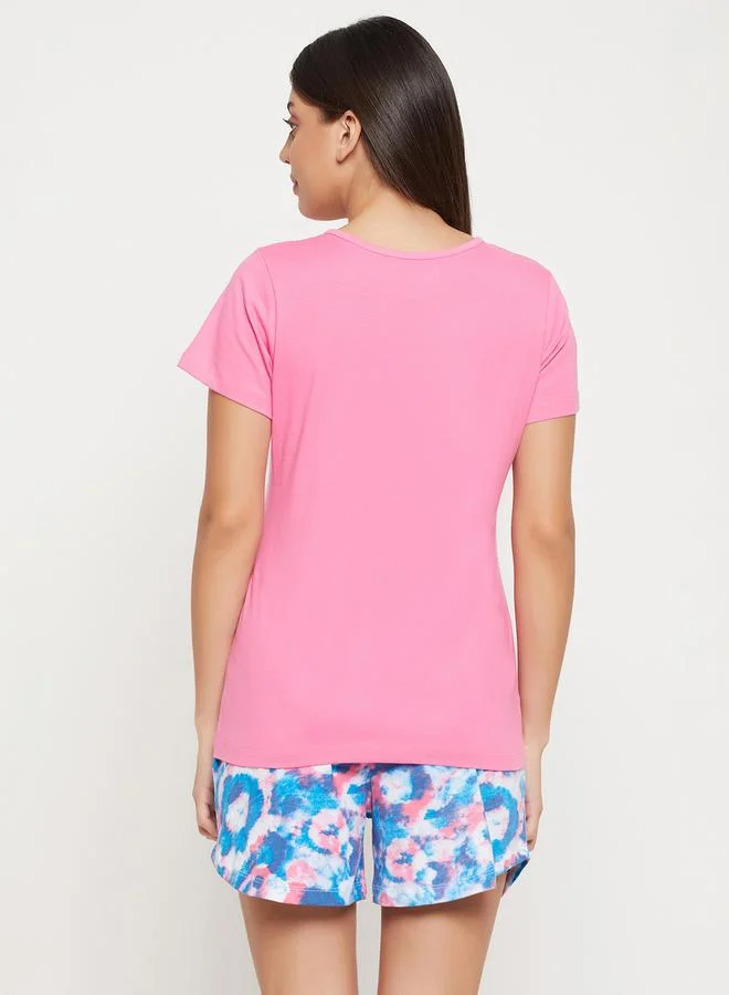 Clovia Cotton Basic T-Shirt & Printed Shorts Set by Styli