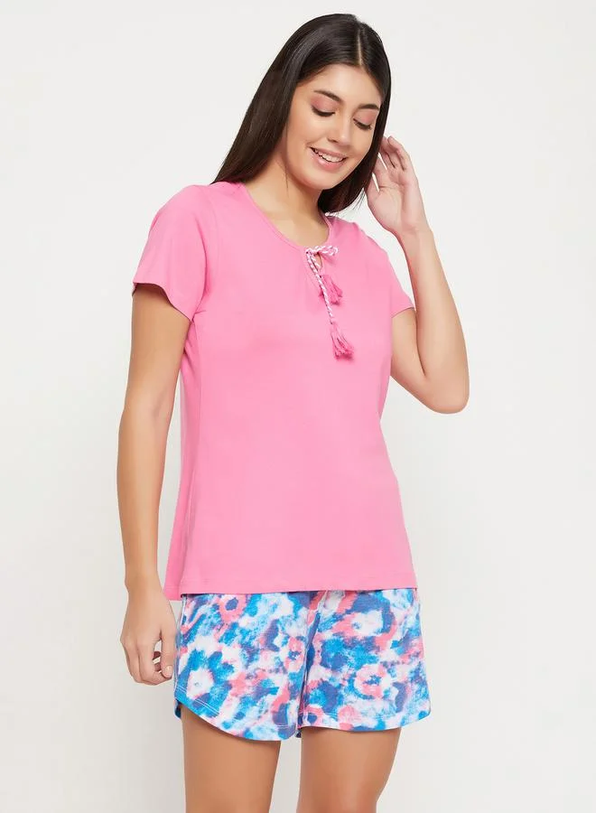 Clovia Cotton Basic T-Shirt & Printed Shorts Set by Styli