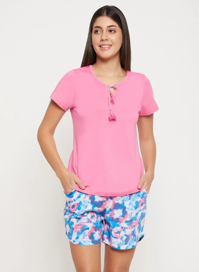 Clovia Cotton Basic T-Shirt & Printed Shorts Set by Styli