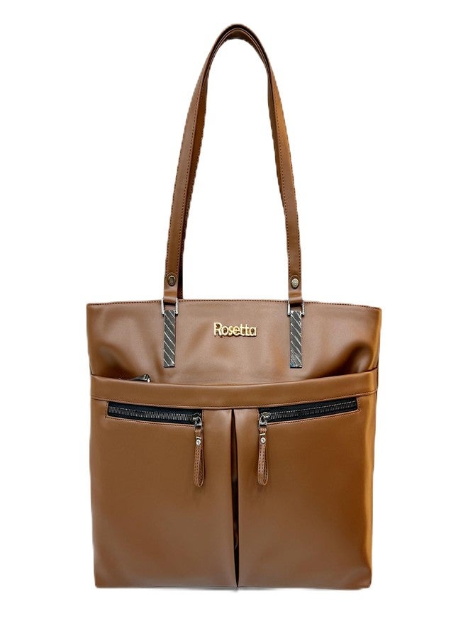 Rosetta Women's Premium Office Handbag | Elegant Vegan leather Tote Bag with Spacious Compartments - Brown - Image 1