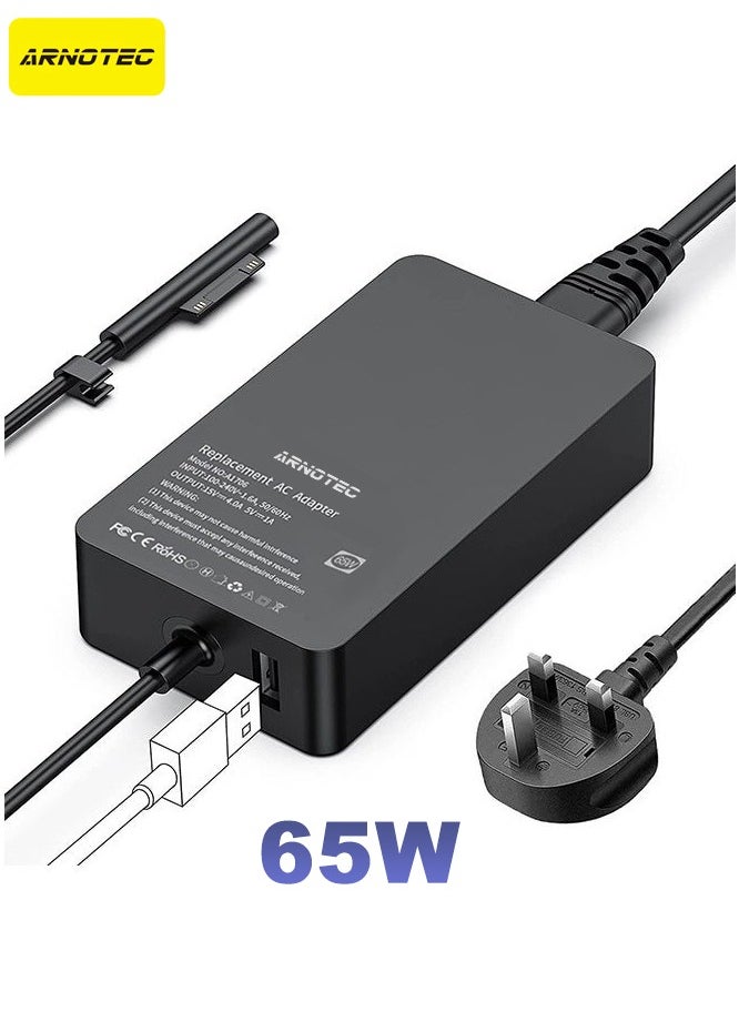 ARNOTEC - 65W Surface Power Adapter Charger, Compatible with Surface Pro 3/4/5/6/7/8/X, Surface Laptop 1/2/3/4/Studio, Surface Go 1/2/3, Surface Book 1/2/3 with USB Charging Port and Magnetic Connector - Image 1