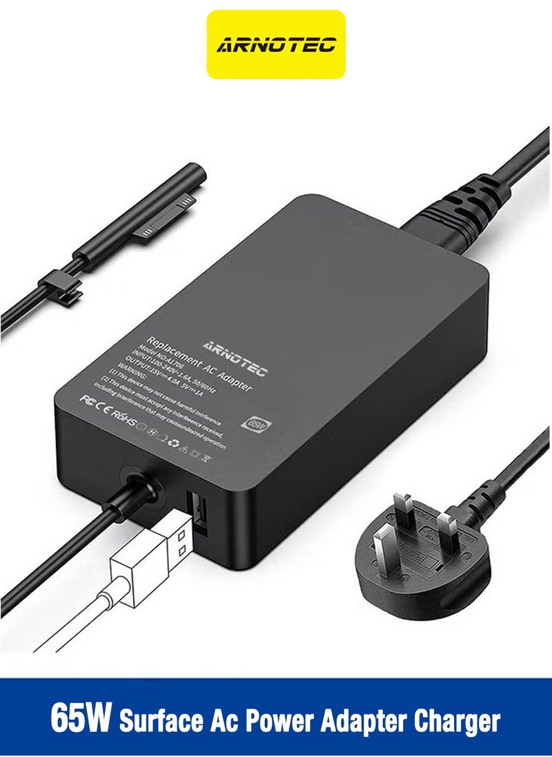 ARNOTEC 65W Surface Power Adapter Charger, Compatible with Surface Pro 3/4/5/6/7/8/X, Surface Laptop 1/2/3/4/Studio, Surface Go 1/2/3, Surface Book 1/2/3 with USB Charging Port and Magnetic Connector  - Image 1