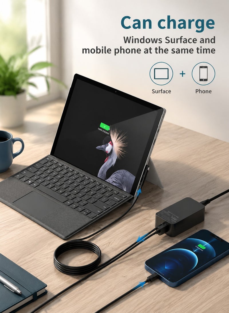 ARNOTEC 65W Surface Power Adapter Charger, Compatible with Surface Pro 3/4/5/6/7/8/X, Surface Laptop 1/2/3/4/Studio, Surface Go 1/2/3, Surface Book 1/2/3 with USB Charging Port and Magnetic Connector - Image 5