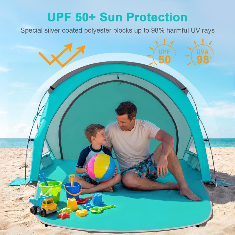 Gorich Beach Tent Sun Shelter with UPF50+ UV Protection for 1-2/3/4-5/6-7 Person, Lightweight & Portable Beach Shade Canopy with 2 Zippered Doors, Easy Setup Family Beach Umbrella - Image 3
