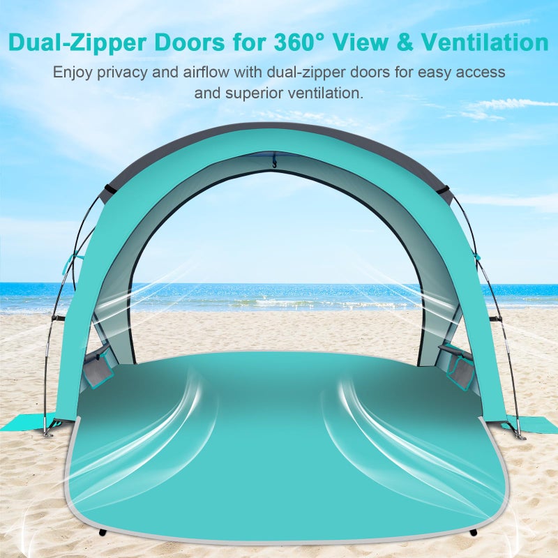 Gorich Beach Tent Sun Shelter with UPF50+ UV Protection for 1-2/3/4-5/6-7 Person, Lightweight & Portable Beach Shade Canopy with 2 Zippered Doors, Easy Setup Family Beach Umbrella - Image 4