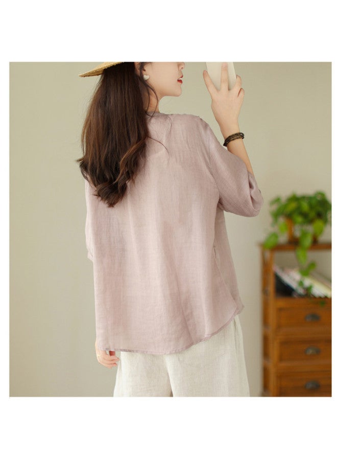 XINYANG Pure Cotton Babydoll Shirt Women's 2025 Summer Thin Short-sleeve Blouse Round Neck Waist-cinching Flattering Top - Image 5