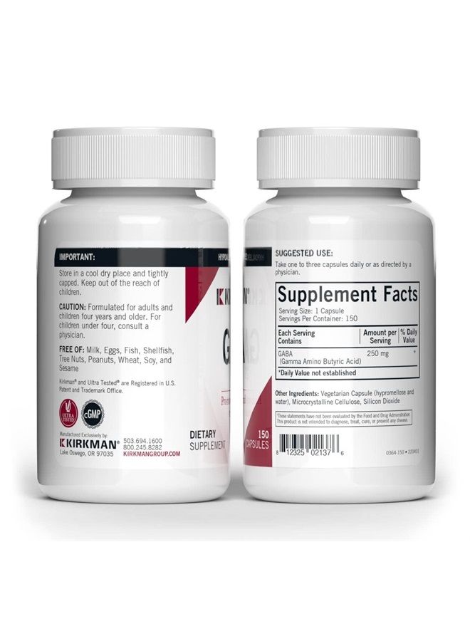 Kirkman GABA 250 mg - 150 Capsules - Supports Relaxation - Promotes Restful Sleep - Hypoallergenic - Image 2