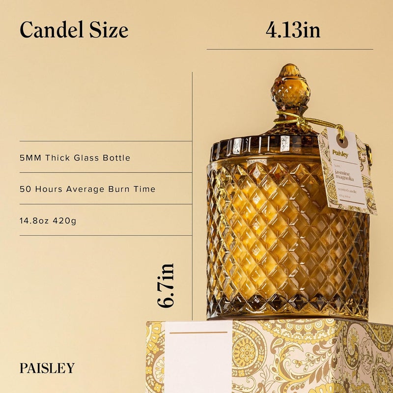 Hidden Label شموع معطرة بالياسمين والماغنوليا مع فتيل خشبي كبير وملصق مخفي، شمعة من شمع الصويا لتعطير المنزل، وقت احتراق طويل وشمعة في وعاء زجاجي كبير، هدية شمعة فاخرة للنساء والرجال، 14.8 أونصة. - Image 3