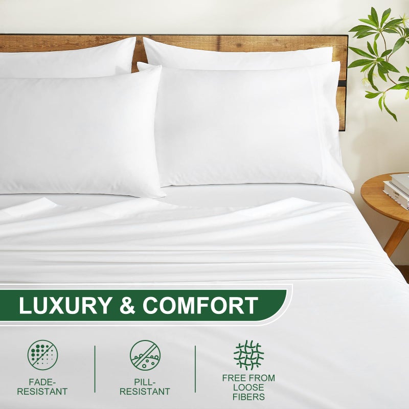 Ivellow 100% Egyptian Cotton Sheets Queen Size Set - 1200 Thread Count 6 PC 18" Deep Pocket Queen Sheets Luxury Cotton Bed Sheets Soft Breathable Cooling White Sheet Set Durable Hotel Quality Bedding - Image 5