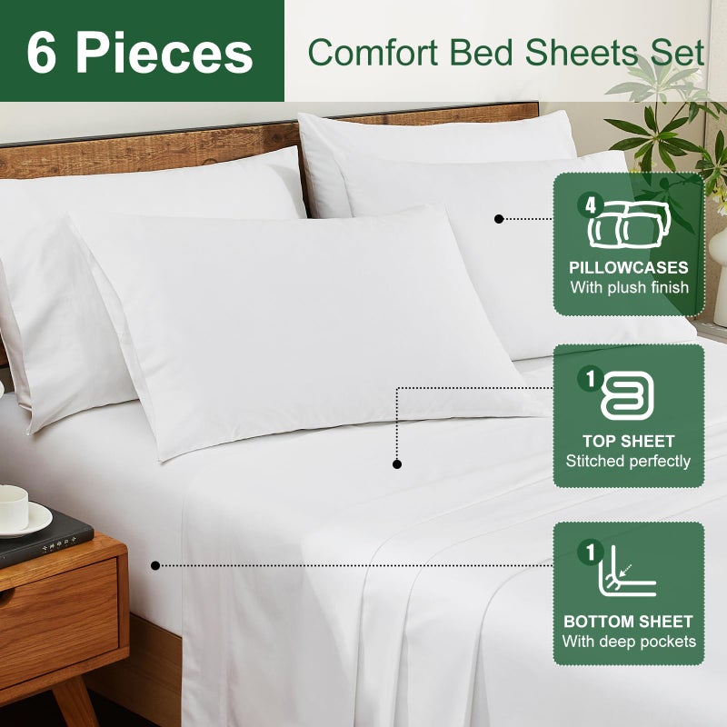 Ivellow 100% Egyptian Cotton Sheets Queen Size Set - 1200 Thread Count 6 PC 18" Deep Pocket Queen Sheets Luxury Cotton Bed Sheets Soft Breathable Cooling White Sheet Set Durable Hotel Quality Bedding - Image 4