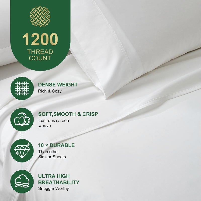 Ivellow 100% Egyptian Cotton Sheets Queen Size Set - 1200 Thread Count 6 PC 18" Deep Pocket Queen Sheets Luxury Cotton Bed Sheets Soft Breathable Cooling White Sheet Set Durable Hotel Quality Bedding - Image 2