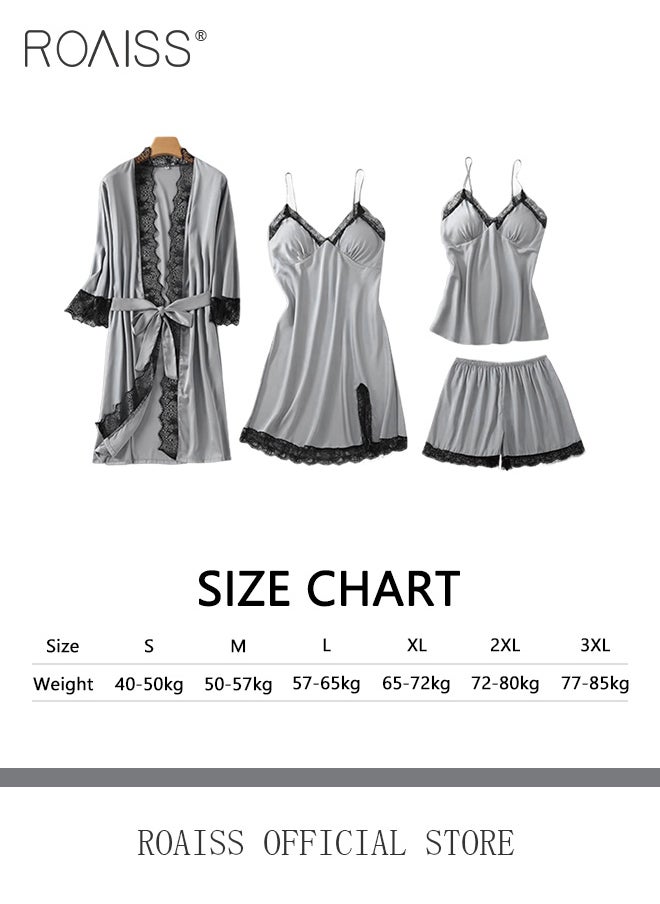 roaiss - Women Four Piece Home Wear Set Comfortable Fabric Soft and Skin Friendly Lace Elements Fashionable Solid Color Design - Image 1
