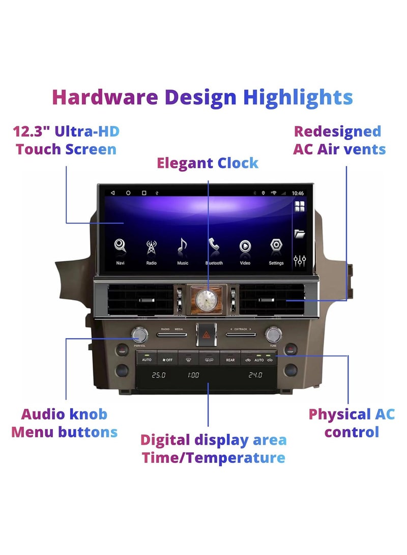 Raymos 12.3 inch Toyota Car Stereo Toyota Land Cruiser 2008–2010 A VXR  Android Screen Support Apple Carplay Android Auto Wireless 4GB RAM Fast Interface included 4G Wifi USB QLED ( 1280x720 ) - Image 3