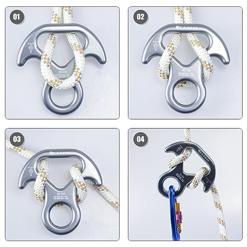 S.E.PEAK 30kN Rescue Figure 8 Descender with Bent-Ear, Rappelling Gear Downhill Equipment Belay Device for Rock Climbing/Aluminum Alloy, Black - Image 3