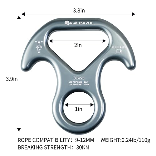 S.E.PEAK 30kN Rescue Figure 8 Descender with Bent-Ear, Rappelling Gear Downhill Equipment Belay Device for Rock Climbing/Aluminum Alloy, Black - Image 5