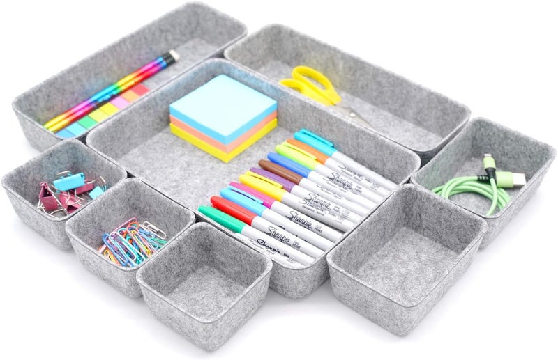 Welaxy Desk Drawer organizers tray Felt storage bins aesthetics room décor for home office dorm closet decluttering minimalist lifestyle (Gray) - Image 1