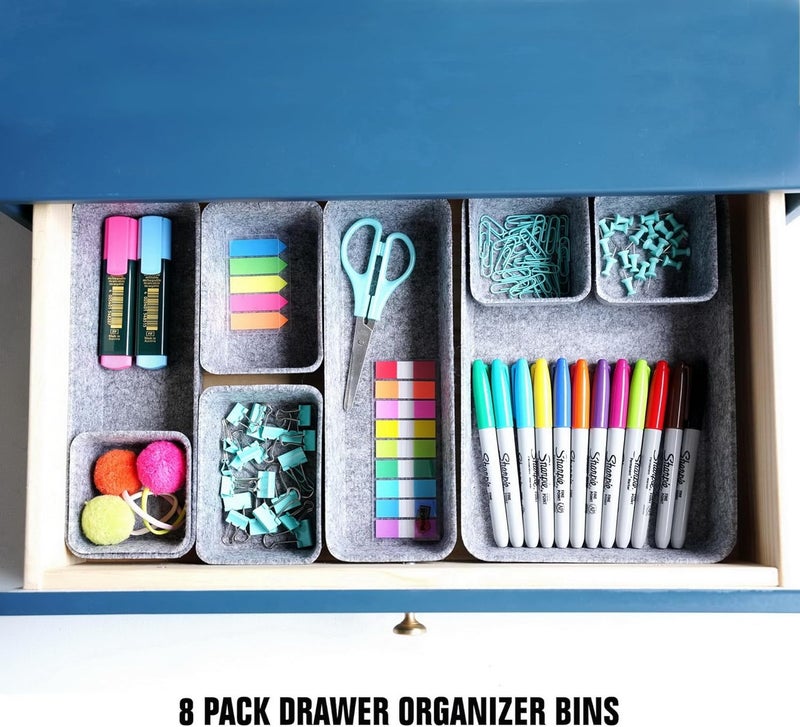 Welaxy Desk Drawer organizers tray Felt storage bins aesthetics room décor for home office dorm closet decluttering minimalist lifestyle (Gray) - Image 5