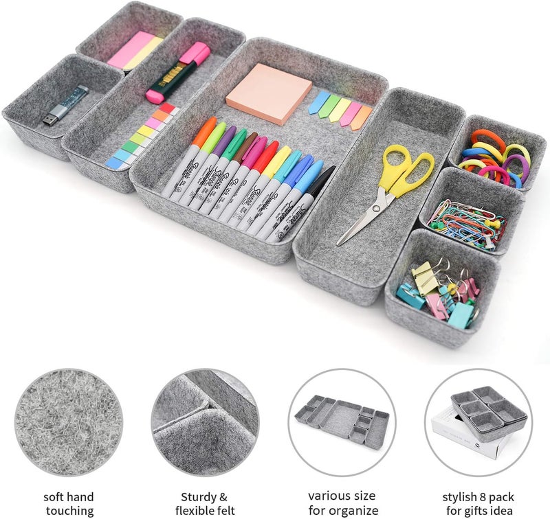 Welaxy Desk Drawer organizers tray Felt storage bins aesthetics room décor for home office dorm closet decluttering minimalist lifestyle (Gray) - Image 3