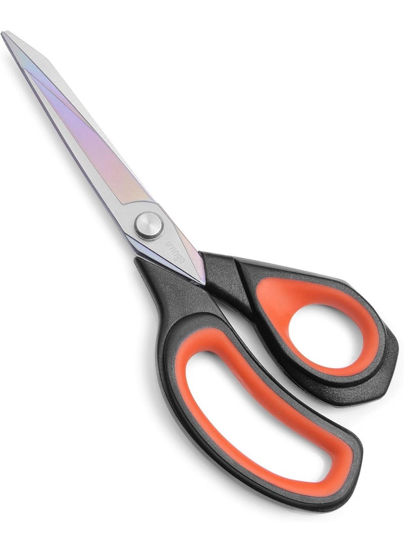 مقص متعدد الاستخدام للمكتب والمنزل – شفرات ستانلس ستيل حادّة مع مقابض مريحة لقص الورق والقماش والكرتون والأعمال اليدوية – أسود/برتقالي – 1 قطعة - Image 1