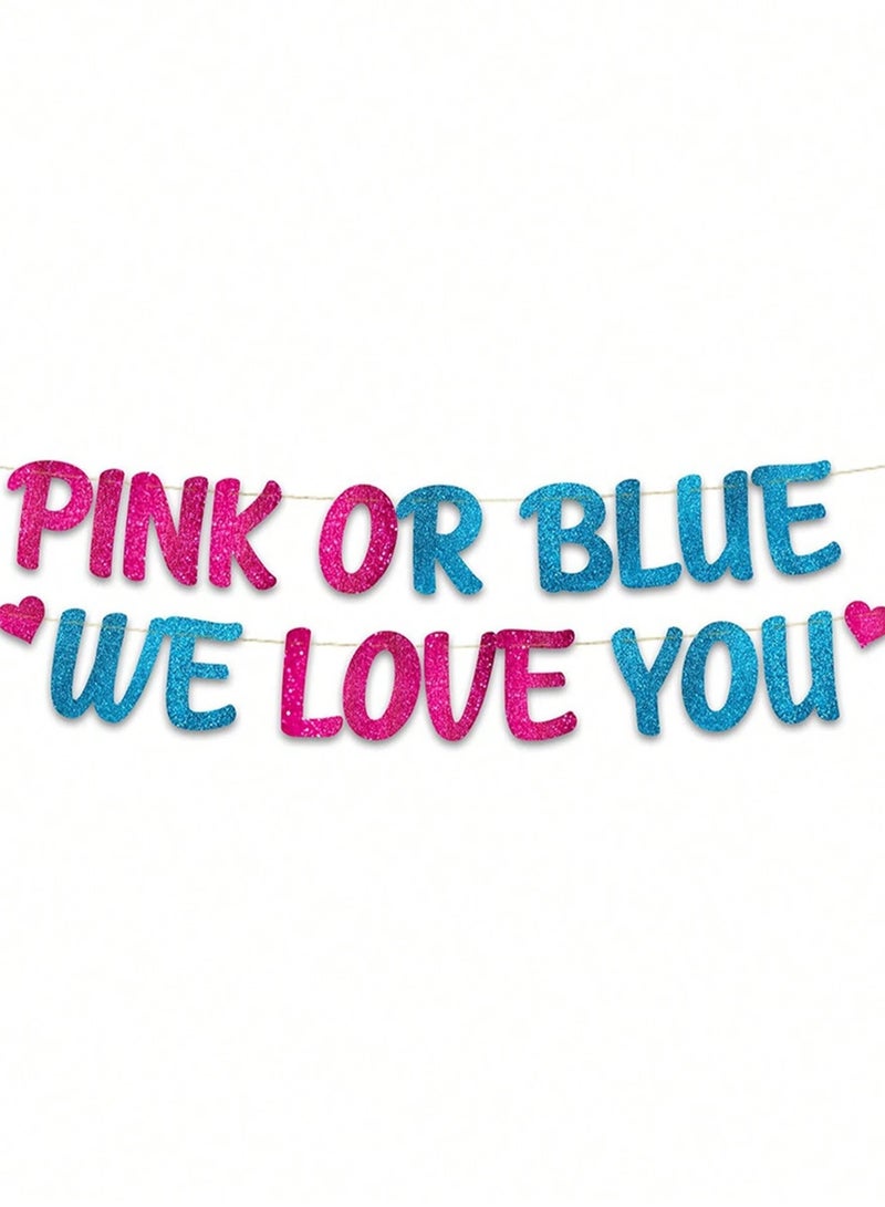 Gender Reveal Party Banner – Pink & Blue Glitter Ribbon – 210cm  A sparkling gender reveal party decoration banner in blue and pink, perfect for celebrating the big reveal. Size: 210cm.  - Image 1