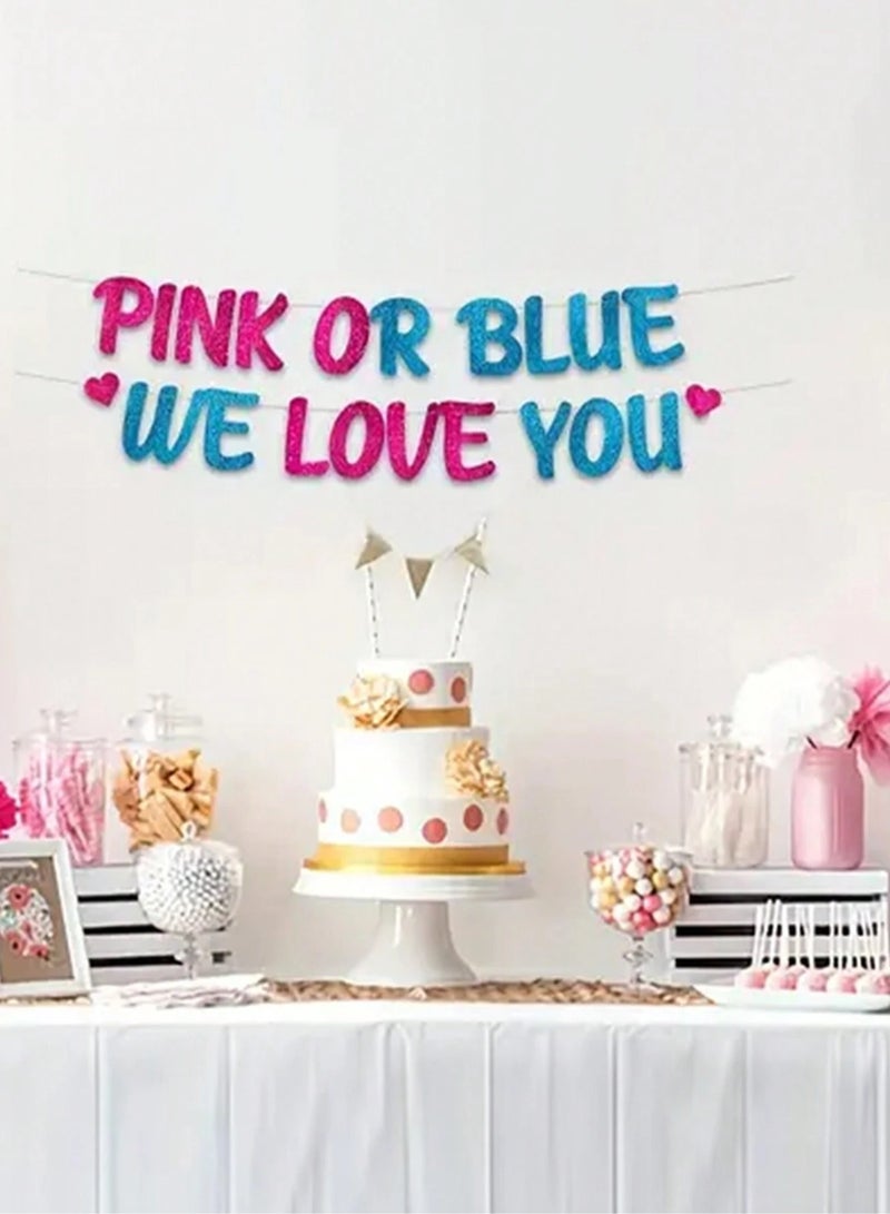 Gender Reveal Party Banner – Pink & Blue Glitter Ribbon – 210cm  A sparkling gender reveal party decoration banner in blue and pink, perfect for celebrating the big reveal. Size: 210cm.  - Image 2